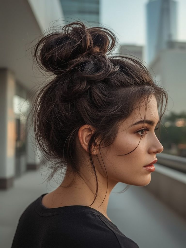 9. Messy Bun with Face-Framing Pieces Grad Hairstyles