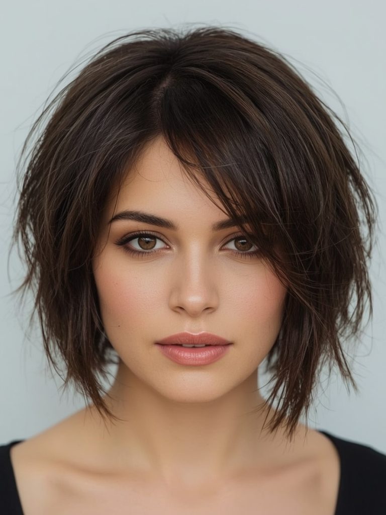 Angled Bob Haircuts with Messy Texture: Effortless and Chic
