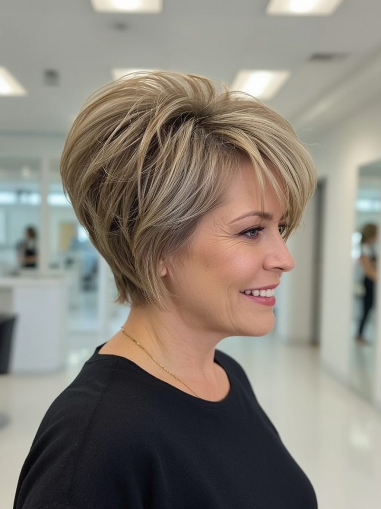 Hairstyle For Thin Fine Hair Over 50: Ear-Length Feathered Layers