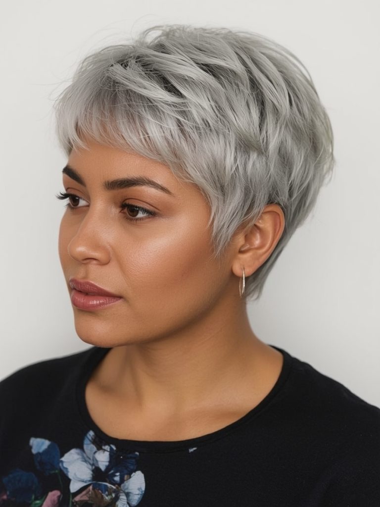 Sleek Silver Bob on Dark Skin